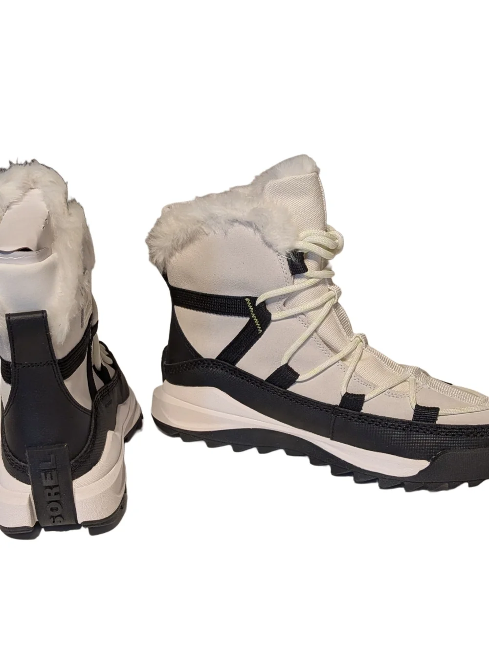 Sorel Ona RMX Glacy WP 1988611-3Sorel Women's White and Black Fur-Trim Snow Boot